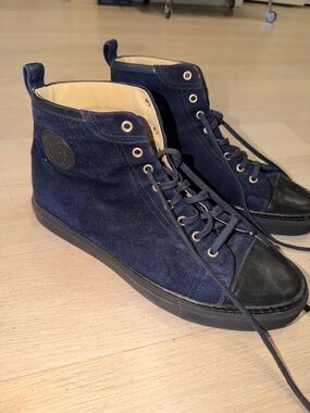 Hermes Navy Suede High-Top Sneakers with Black Toe